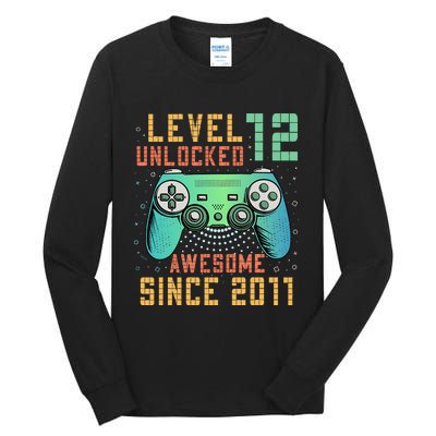 Level 12 Unlocked 12th Birthday 12 Year Old Boy Gifts Gamer Tall Long Sleeve T-Shirt