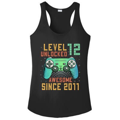 Level 12 Unlocked 12th Birthday 12 Year Old Boy Gifts Gamer Ladies PosiCharge Competitor Racerback Tank