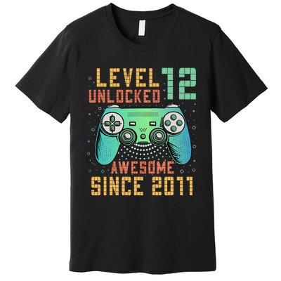 Level 12 Unlocked 12th Birthday 12 Year Old Boy Gifts Gamer Premium T-Shirt