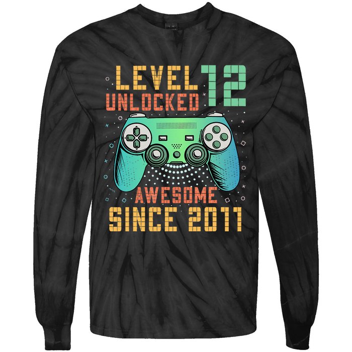 Level 12 Unlocked 12th Birthday 12 Year Old Boy Gifts Gamer Tie-Dye Long Sleeve Shirt