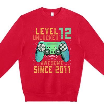 Level 12 Unlocked 12th Birthday 12 Year Old Boy Gifts Gamer Premium Crewneck Sweatshirt