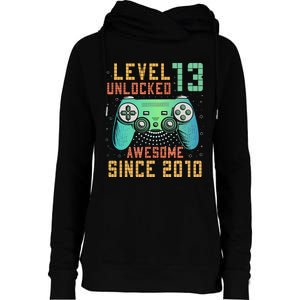 Level 13 Unlocked 13th Birthday 13 Year Old Boy Gifts Gamer Womens Funnel Neck Pullover Hood