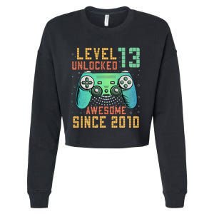 Level 13 Unlocked 13th Birthday 13 Year Old Boy Gifts Gamer Cropped Pullover Crew