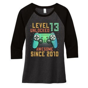 Level 13 Unlocked 13th Birthday 13 Year Old Boy Gifts Gamer Women's Tri-Blend 3/4-Sleeve Raglan Shirt