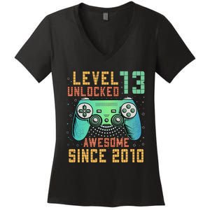 Level 13 Unlocked 13th Birthday 13 Year Old Boy Gifts Gamer Women's V-Neck T-Shirt