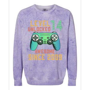 Level 14 Unlocked 14th Birthday 14 Year Old Boy Gifts Gamer Colorblast Crewneck Sweatshirt