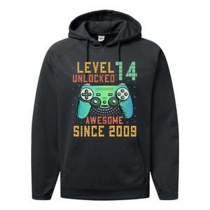 Level 14 Unlocked 14th Birthday 14 Year Old Boy Gifts Gamer Performance Fleece Hoodie