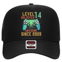 Level 14 Unlocked 14th Birthday 14 Year Old Boy Gifts Gamer High Crown Mesh Back Trucker Hat