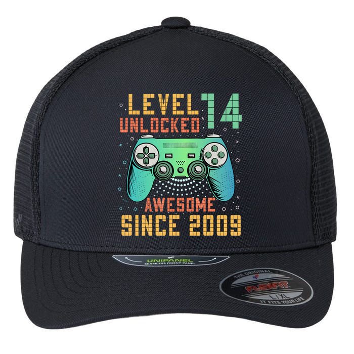 Level 14 Unlocked 14th Birthday 14 Year Old Boy Gifts Gamer Flexfit Unipanel Trucker Cap