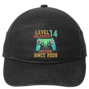 Level 14 Unlocked 14th Birthday 14 Year Old Boy Gifts Gamer 7-Panel Snapback Hat