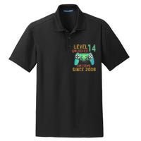 Level 14 Unlocked 14th Birthday 14 Year Old Boy Gifts Gamer Dry Zone Grid Polo