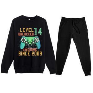 Level 14 Unlocked 14th Birthday 14 Year Old Boy Gifts Gamer Premium Crewneck Sweatsuit Set