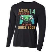 Level 14 Unlocked 14th Birthday 14 Year Old Boy Gifts Gamer Cooling Performance Long Sleeve Crew