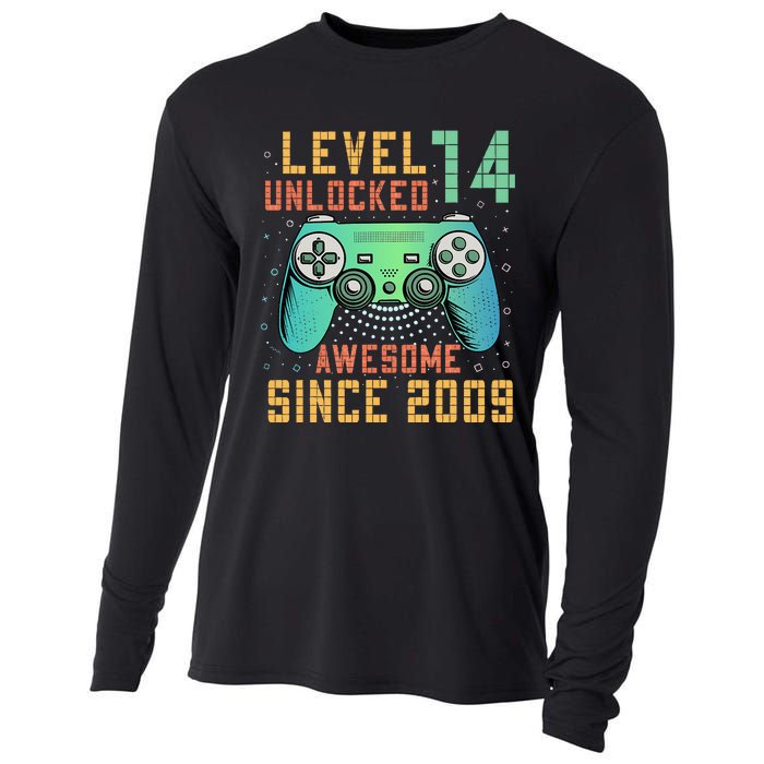 Level 14 Unlocked 14th Birthday 14 Year Old Boy Gifts Gamer Cooling Performance Long Sleeve Crew