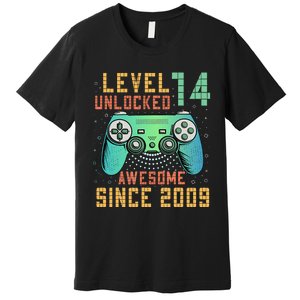 Level 14 Unlocked 14th Birthday 14 Year Old Boy Gifts Gamer Premium T-Shirt