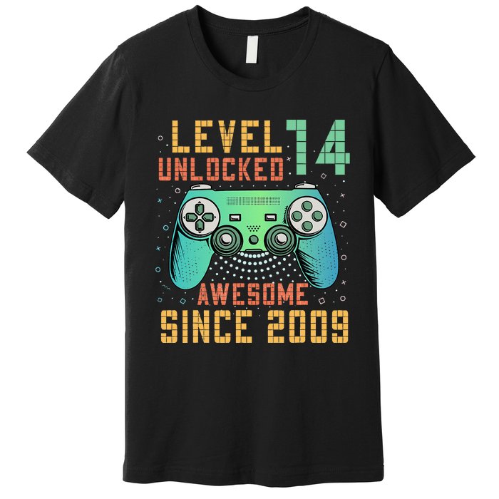 Level 14 Unlocked 14th Birthday 14 Year Old Boy Gifts Gamer Premium T-Shirt