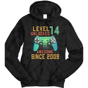 Level 14 Unlocked 14th Birthday 14 Year Old Boy Gifts Gamer Tie Dye Hoodie