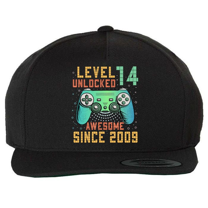 Level 14 Unlocked 14th Birthday 14 Year Old Boy Gifts Gamer Wool Snapback Cap