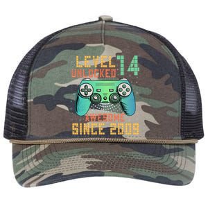 Level 14 Unlocked 14th Birthday 14 Year Old Boy Gifts Gamer Retro Rope Trucker Hat Cap