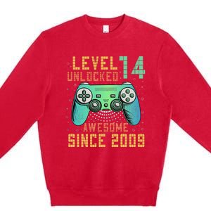 Level 14 Unlocked 14th Birthday 14 Year Old Boy Gifts Gamer Premium Crewneck Sweatshirt