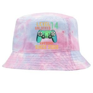 Level 14 Unlocked 14th Birthday 14 Year Old Boy Gifts Gamer Tie-Dyed Bucket Hat