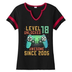 Level 18 Unlocked 18th Birthday 18 Year Old Boy Gifts Gamer Ladies Halftime Notch Neck Tee