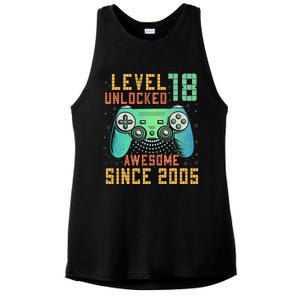 Level 18 Unlocked 18th Birthday 18 Year Old Boy Gifts Gamer Ladies PosiCharge Tri-Blend Wicking Tank