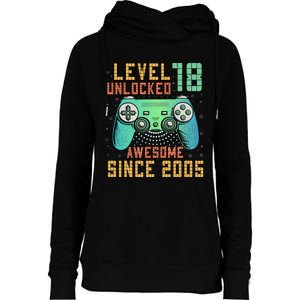 Level 18 Unlocked 18th Birthday 18 Year Old Boy Gifts Gamer Womens Funnel Neck Pullover Hood