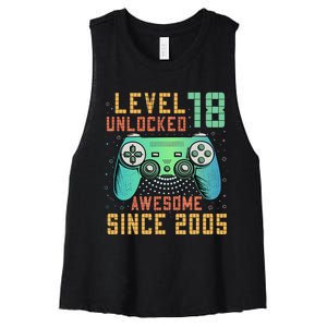 Level 18 Unlocked 18th Birthday 18 Year Old Boy Gifts Gamer Women's Racerback Cropped Tank