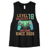 Level 18 Unlocked 18th Birthday 18 Year Old Boy Gifts Gamer Women's Racerback Cropped Tank