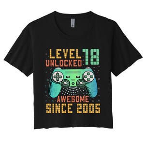 Level 18 Unlocked 18th Birthday 18 Year Old Boy Gifts Gamer Women's Crop Top Tee