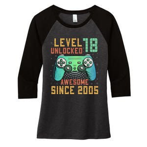 Level 18 Unlocked 18th Birthday 18 Year Old Boy Gifts Gamer Women's Tri-Blend 3/4-Sleeve Raglan Shirt