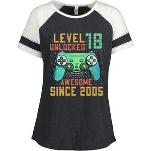 Level 18 Unlocked 18th Birthday 18 Year Old Boy Gifts Gamer Enza Ladies Jersey Colorblock Tee