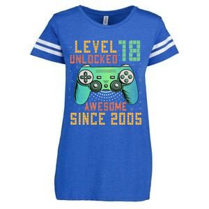 Level 18 Unlocked 18th Birthday 18 Year Old Boy Gifts Gamer Enza Ladies Jersey Football T-Shirt