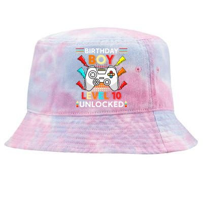 Level 10 Unlocked Video Gamer 10th Birthday Gamer . Tie-Dyed Bucket Hat