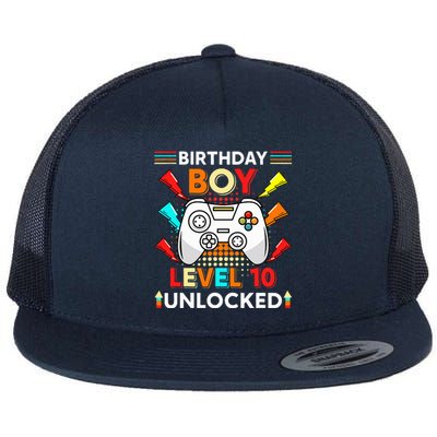 Level 10 Unlocked Video Gamer 10th Birthday Gamer . Flat Bill Trucker Hat