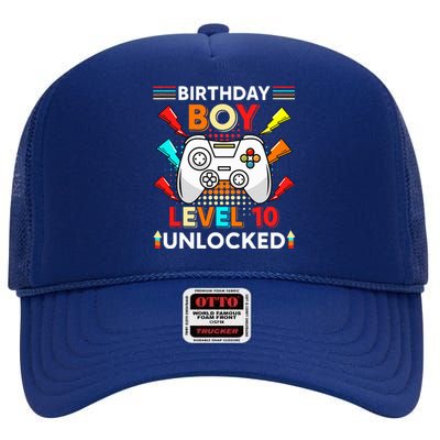 Level 10 Unlocked Video Gamer 10th Birthday Gamer . High Crown Mesh Back Trucker Hat