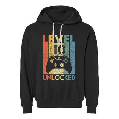 Level 10 Unlocked Funny Video Gamer 10th Birthday Garment-Dyed Fleece Hoodie