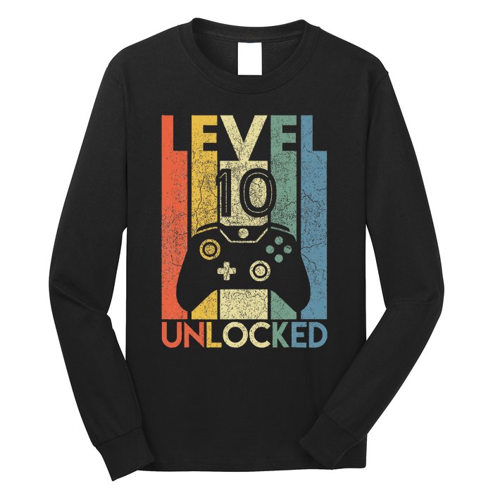 Level 10 Unlocked Funny Video Gamer 10th Birthday Long Sleeve Shirt