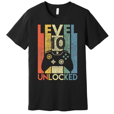 Level 10 Unlocked Funny Video Gamer 10th Birthday Premium T-Shirt