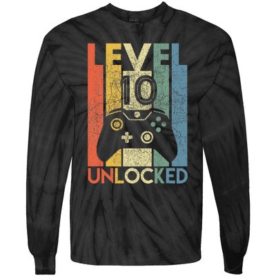 Level 10 Unlocked Funny Video Gamer 10th Birthday Tie-Dye Long Sleeve Shirt