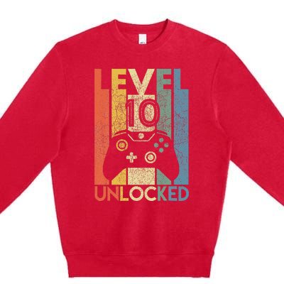 Level 10 Unlocked Funny Video Gamer 10th Birthday Premium Crewneck Sweatshirt