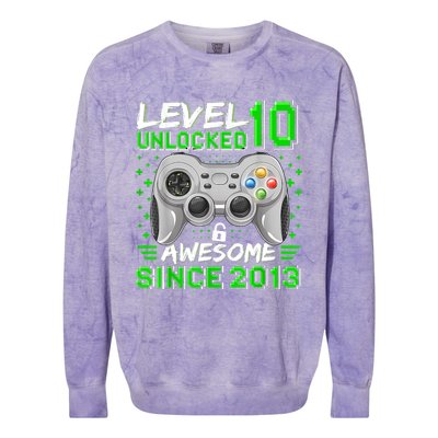 Level 10 Unlocked Awesome 2013 Funny Gamer 10th Birthday Colorblast Crewneck Sweatshirt