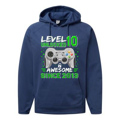 Level 10 Unlocked Awesome 2013 Funny Gamer 10th Birthday Performance Fleece Hoodie