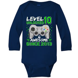 Level 10 Unlocked Awesome 2013 Funny Gamer 10th Birthday Baby Long Sleeve Bodysuit