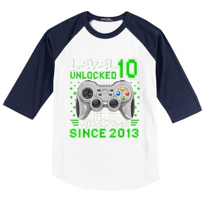 Level 10 Unlocked Awesome 2013 Funny Gamer 10th Birthday Baseball Sleeve Shirt