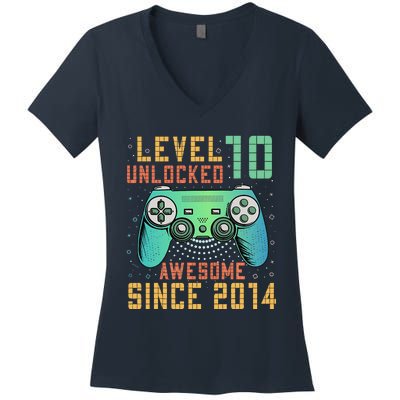 Level 10 Unlocked 10th Birthday 10 Year Old Gifts Gamer Bday Women's V-Neck T-Shirt