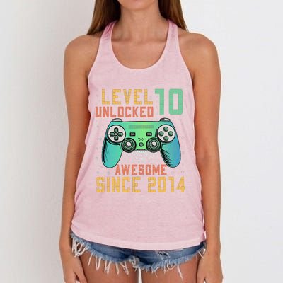 Level 10 Unlocked 10th Birthday 10 Year Old Gifts Gamer Bday Women's Knotted Racerback Tank