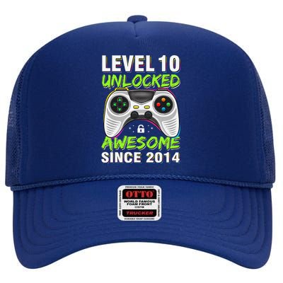 Level 10 Unlocked Awesome Since 2014 10th Birthday Gaming High Crown Mesh Back Trucker Hat