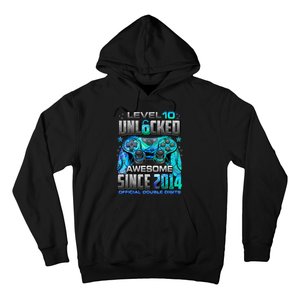 Level 10 Unlocked Awesome Since 2014 10th Birthday Gaming Hoodie